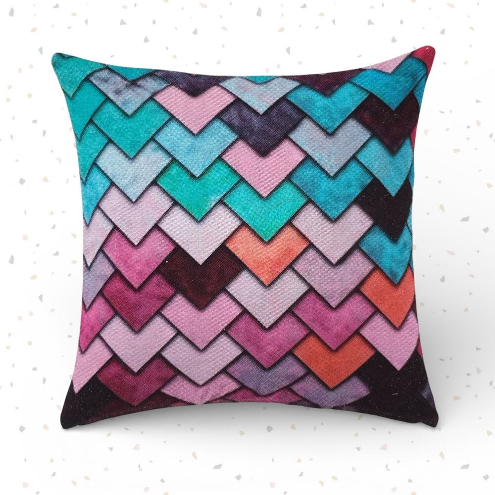 IKEA Throw Pillow Cover Square Kristtorn Geometric Chevron Blue Teal Pink NEW
